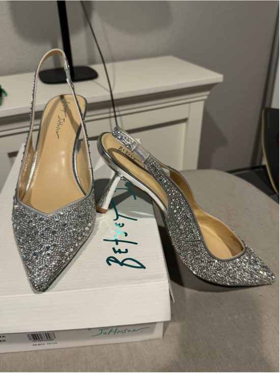 Betsey Johnson Shoes - Women's Betsey Johnson Crystal RhinestoneSlingback Heels Size 11 Silver Blue